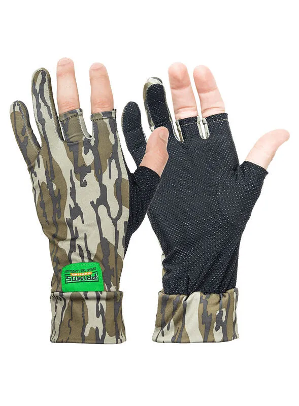 PRIMOS STRETCH FINGERLESS SURE GRIP GLOVES   MOSSY OAK BOTTOMLAND