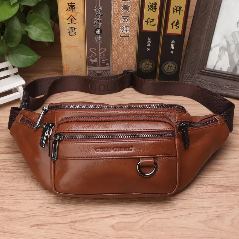 Products Men Genuine Leather Waist Chest Bags