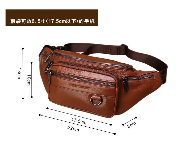 Products Men Genuine Leather Waist Chest Bags