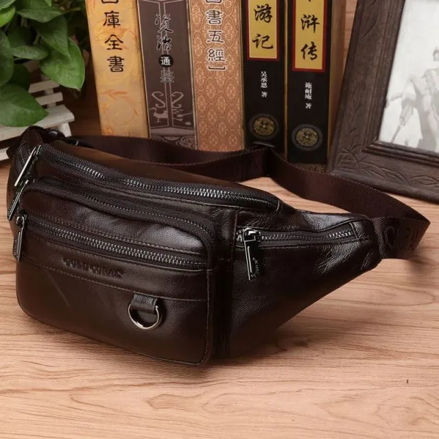 Products Men Genuine Leather Waist Chest Bags