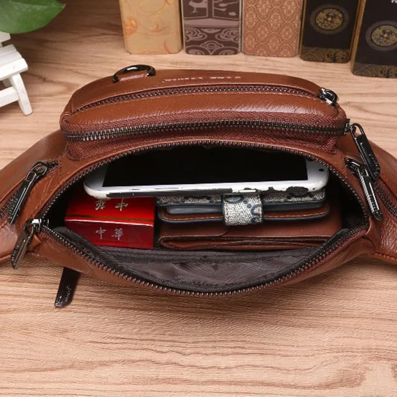 Products Men Genuine Leather Waist Chest Bags