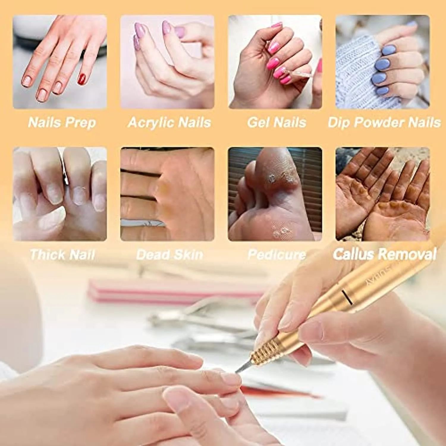 Professional Nail Drill Machine for Acrylic Nails, Gel Nails, 20000RPM Electric Nail File Kit, 1 Pairs Anti UV Glove UV Shield Glove, Anti-UV Fingerless Protect Hands, White