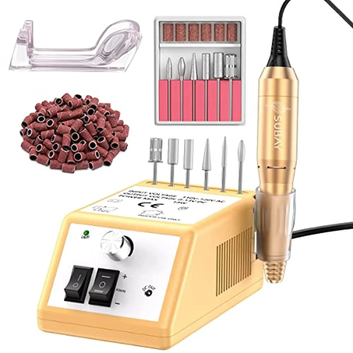 Professional Nail Drill Machine for Acrylic Nails, Gel Nails, 20000RPM Electric Nail File Kit, 1 Pairs Anti UV Glove UV Shield Glove, Anti-UV Fingerless Protect Hands, White