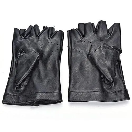 Punk Short Synthetic Leather Gloves Half Finger Fingerless Gloves