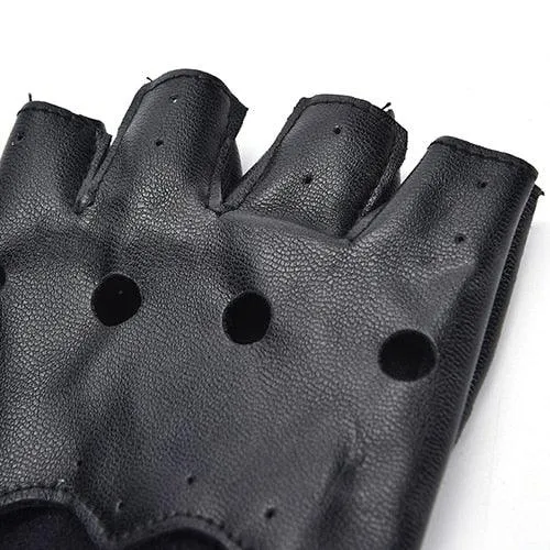 Punk Short Synthetic Leather Gloves Half Finger Fingerless Gloves
