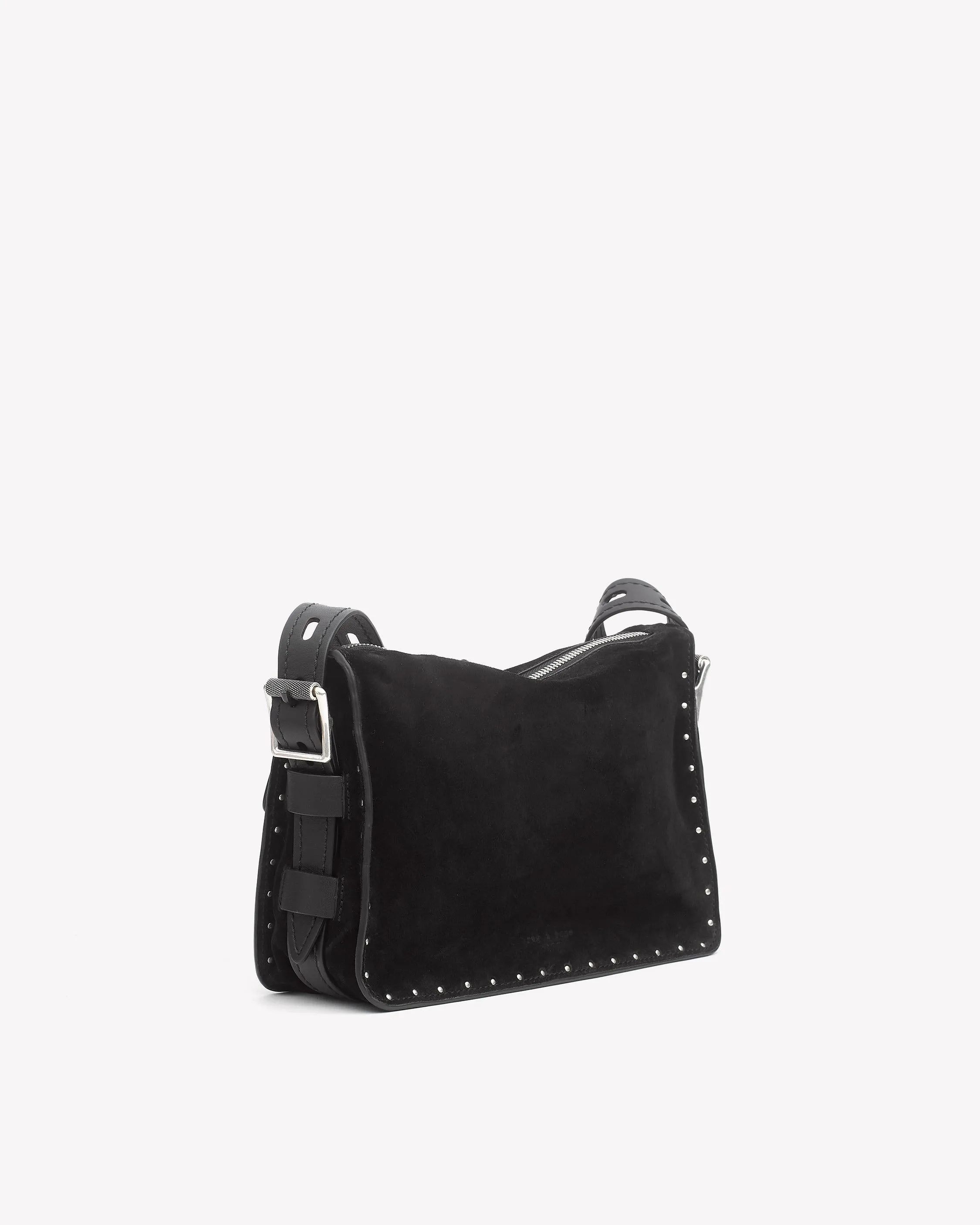 Rag & Bone Small Field Messenger Black Stud Suede