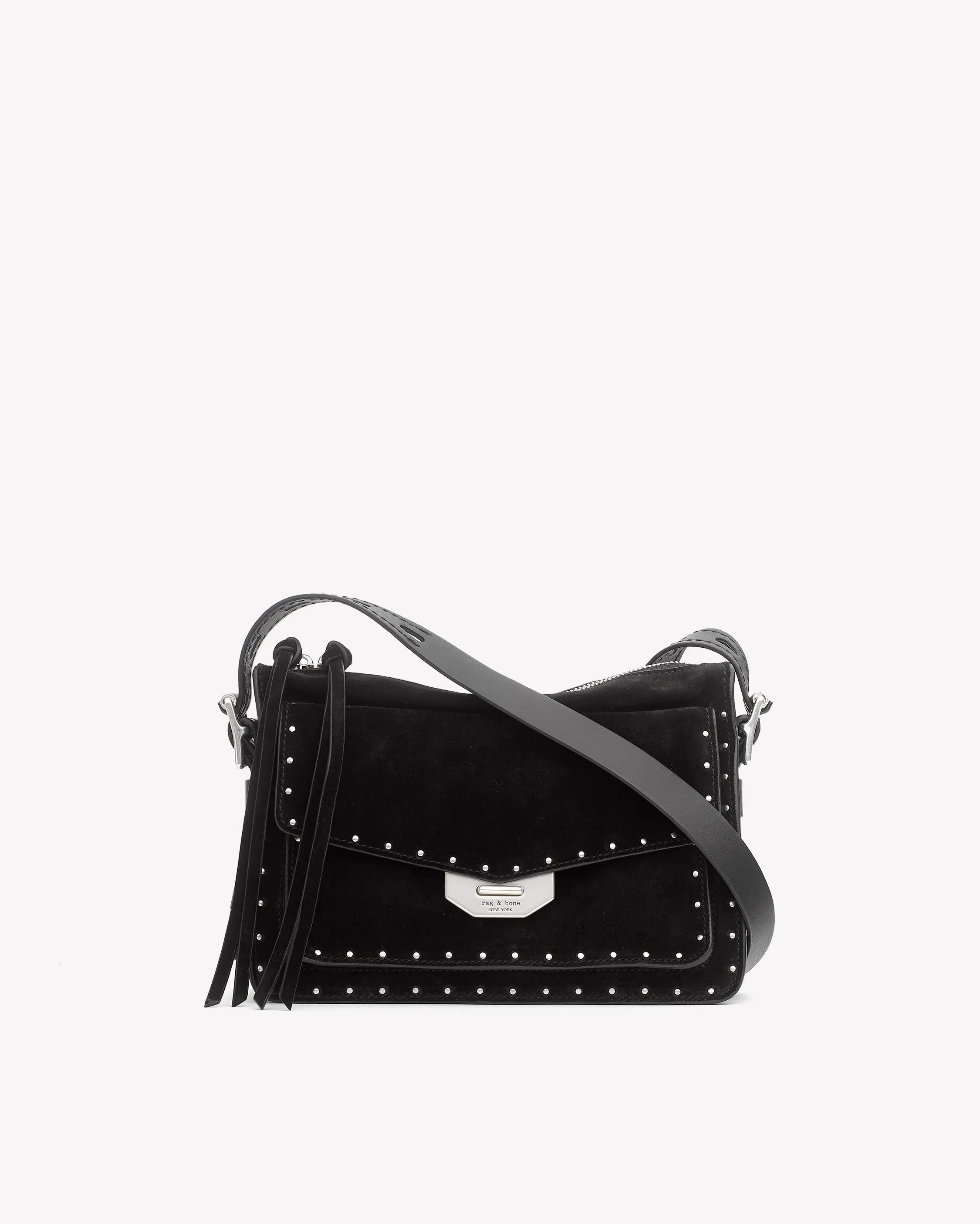 Rag & Bone Small Field Messenger Black Stud Suede