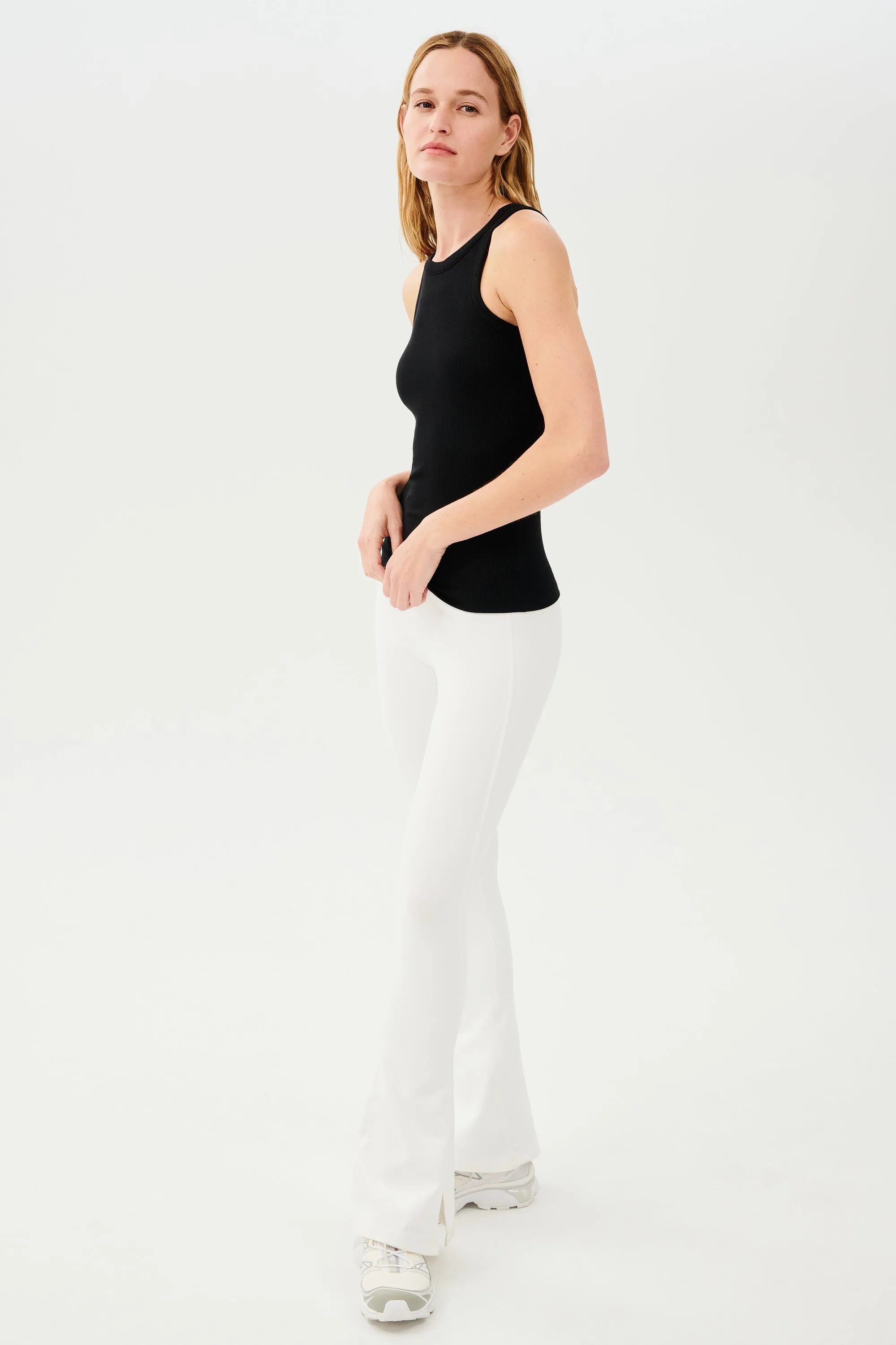 Raquel High Waist Flare w/ Split Hem - White