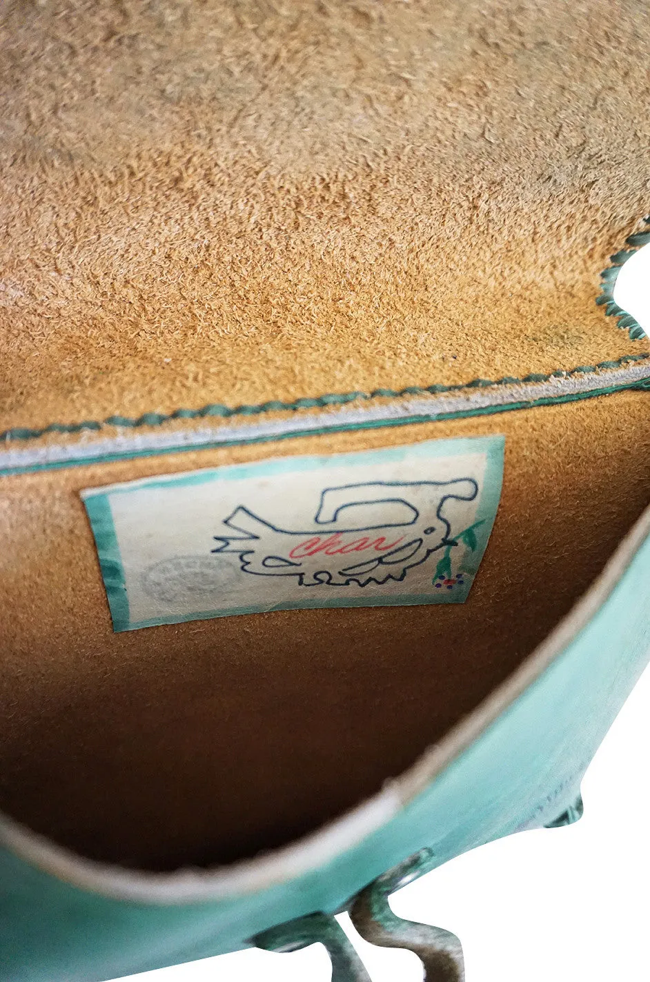 Rare 1960s Deep Green Hand Painted Char Messenger Bag