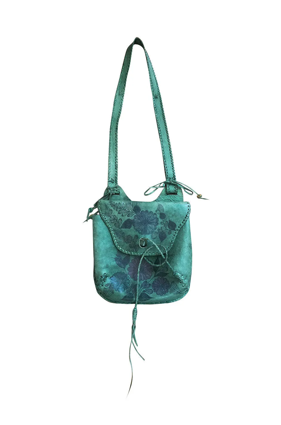 Rare 1960s Deep Green Hand Painted Char Messenger Bag