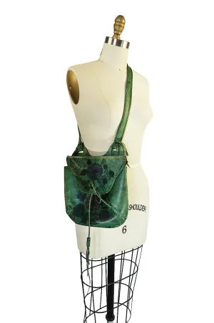 Rare 1960s Deep Green Hand Painted Char Messenger Bag