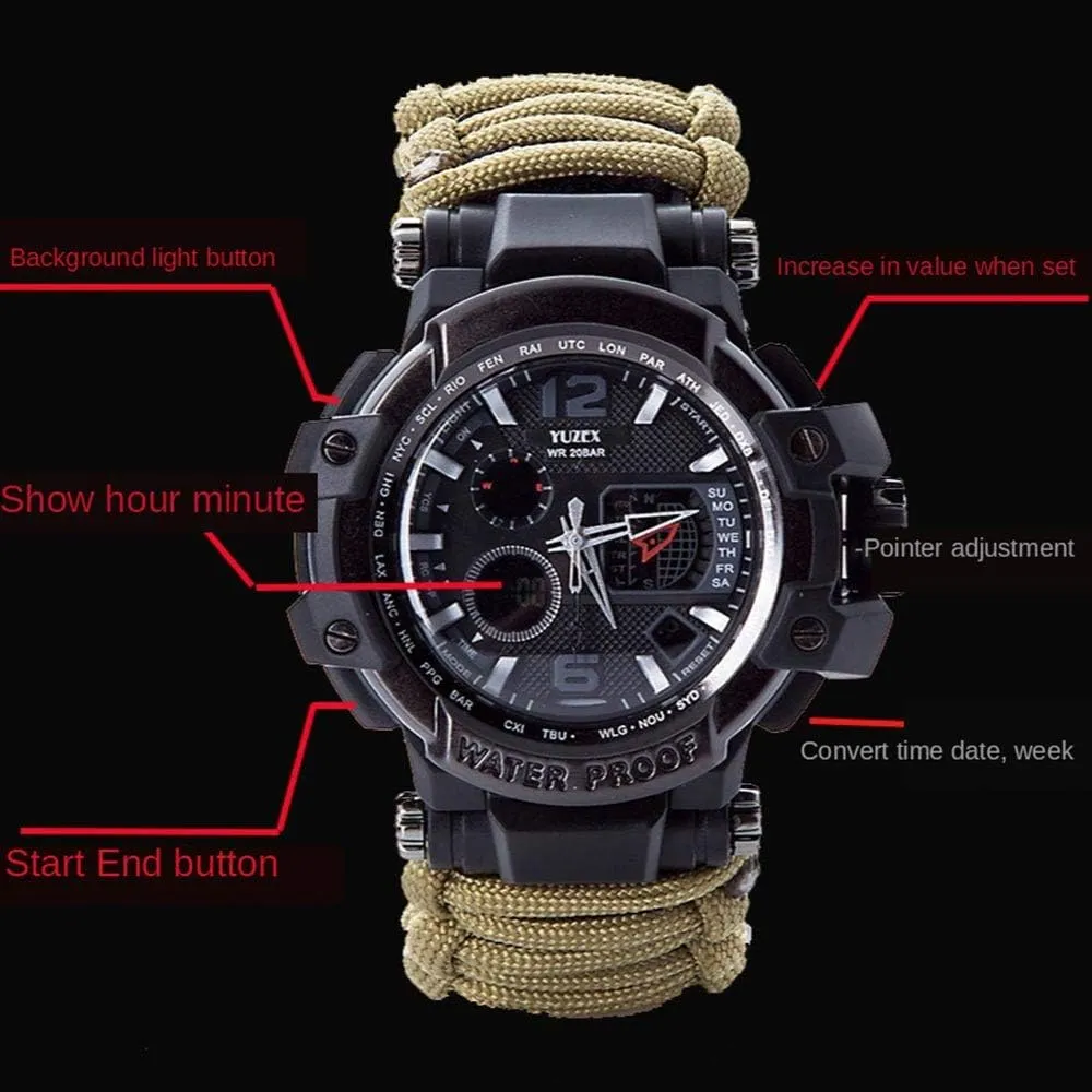 RECON GS2U 550LB Para Cord Tactical Survival Digital/Analogue Watch