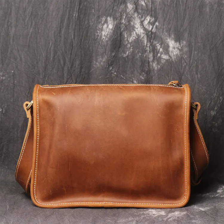 Retro Men Messenger Bag Full Grain Leather Men Shoulder Bag Men Crossbody Bag