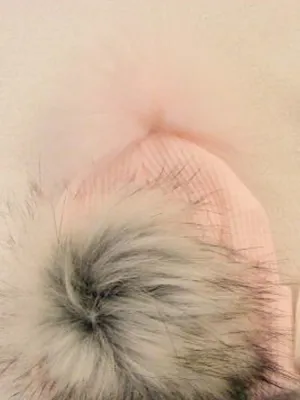 Ribbed Faux Fur Pom Pom Hat - Baby Pink - 3-24 Months