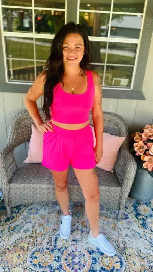Ribbed Knit Shorts Set Pink