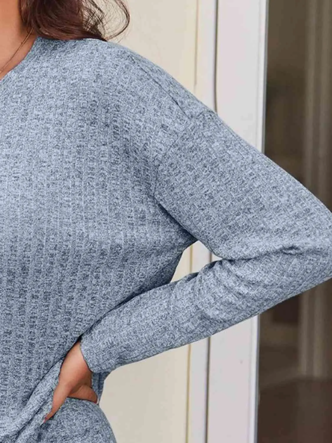 Ribbed Long Sleeve Top and Shorts Lounge Set (5 Colors)