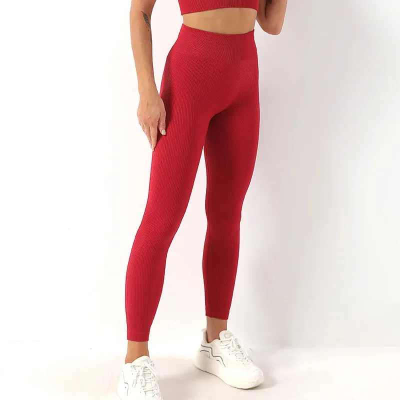 Ribbed Seamless High Waist Yoga Pants for Women - Push Up Sports Leggings