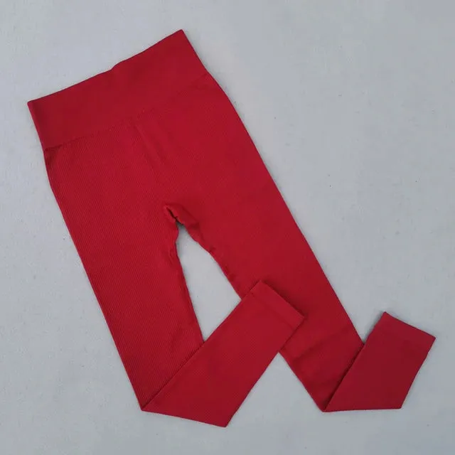 Ribbed Seamless High Waist Yoga Pants for Women - Push Up Sports Leggings
