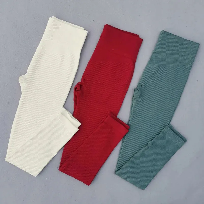 Ribbed Seamless High Waist Yoga Pants for Women - Push Up Sports Leggings