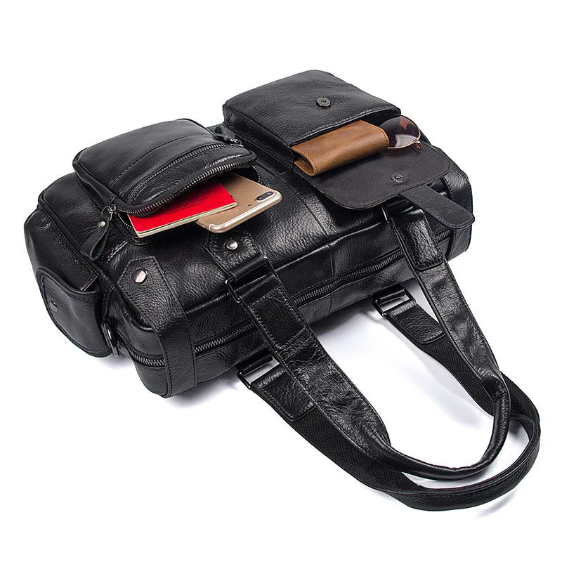 Rockcow Top Grain Leather Travel Bag Designer Messenger Bags Handbags 7384A