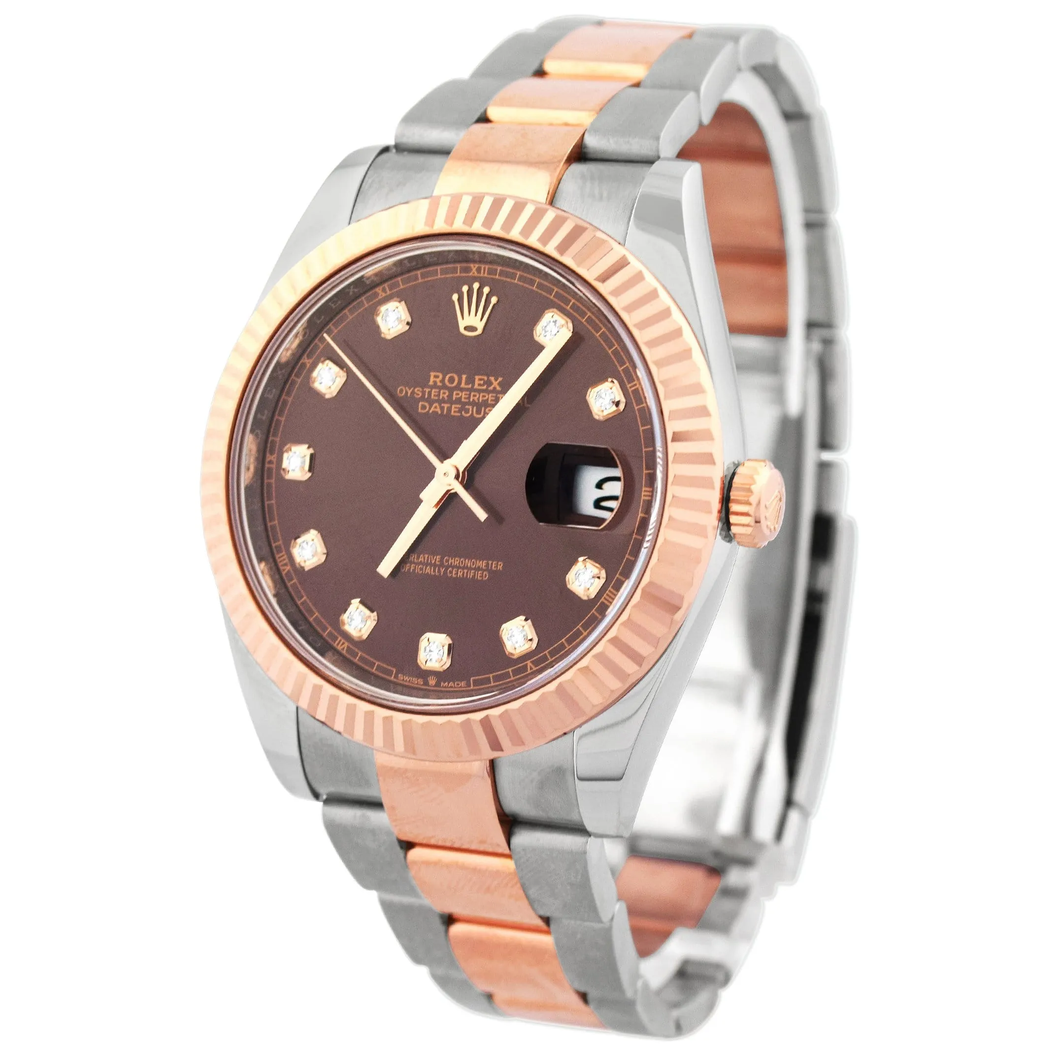 Rolex Datejust 41mm Everose Gold & Stainless Steel Chocolate Diamond Dial Watch Ref# 126331
