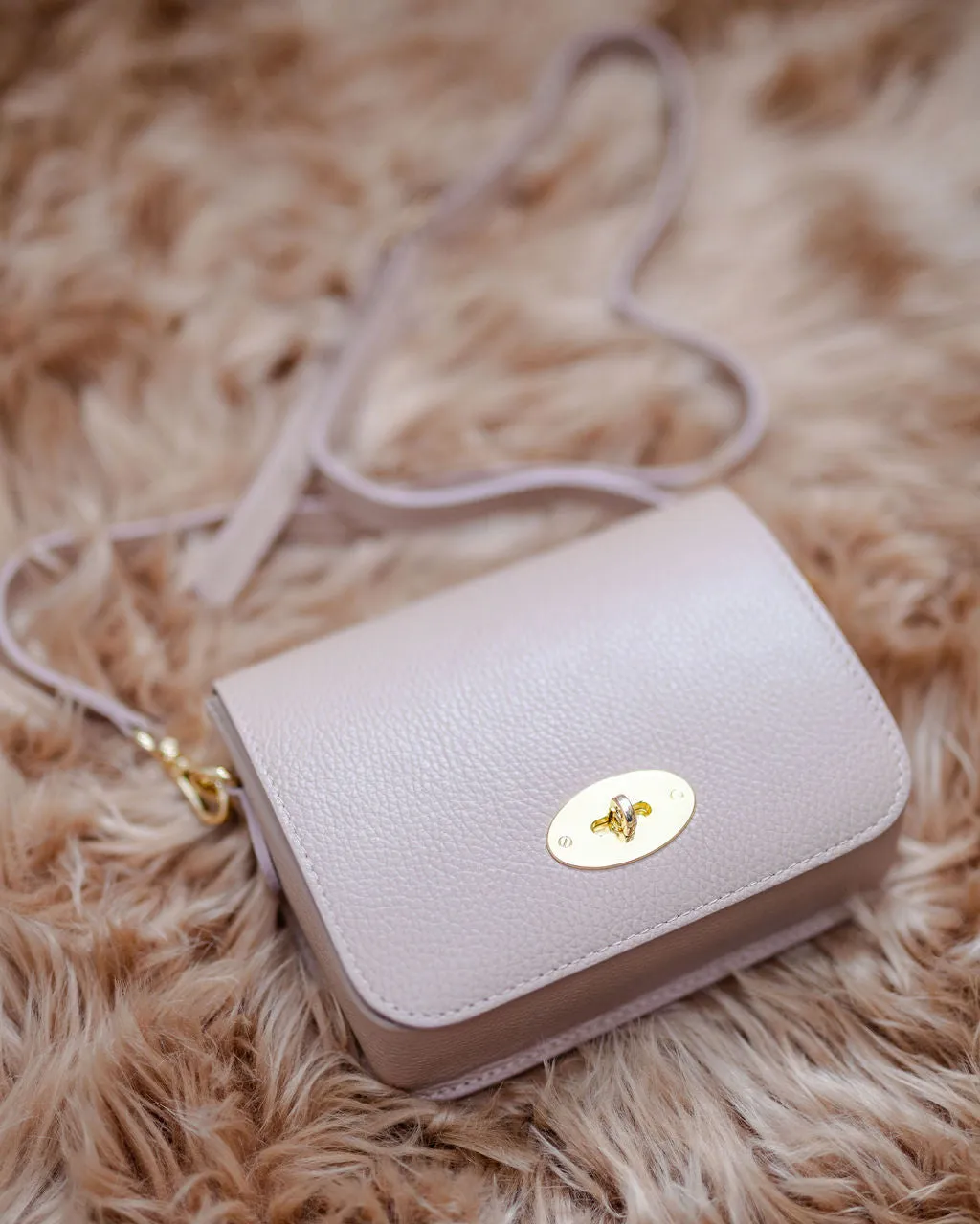 Rose Pink Leather Crossbody Lock Bag
