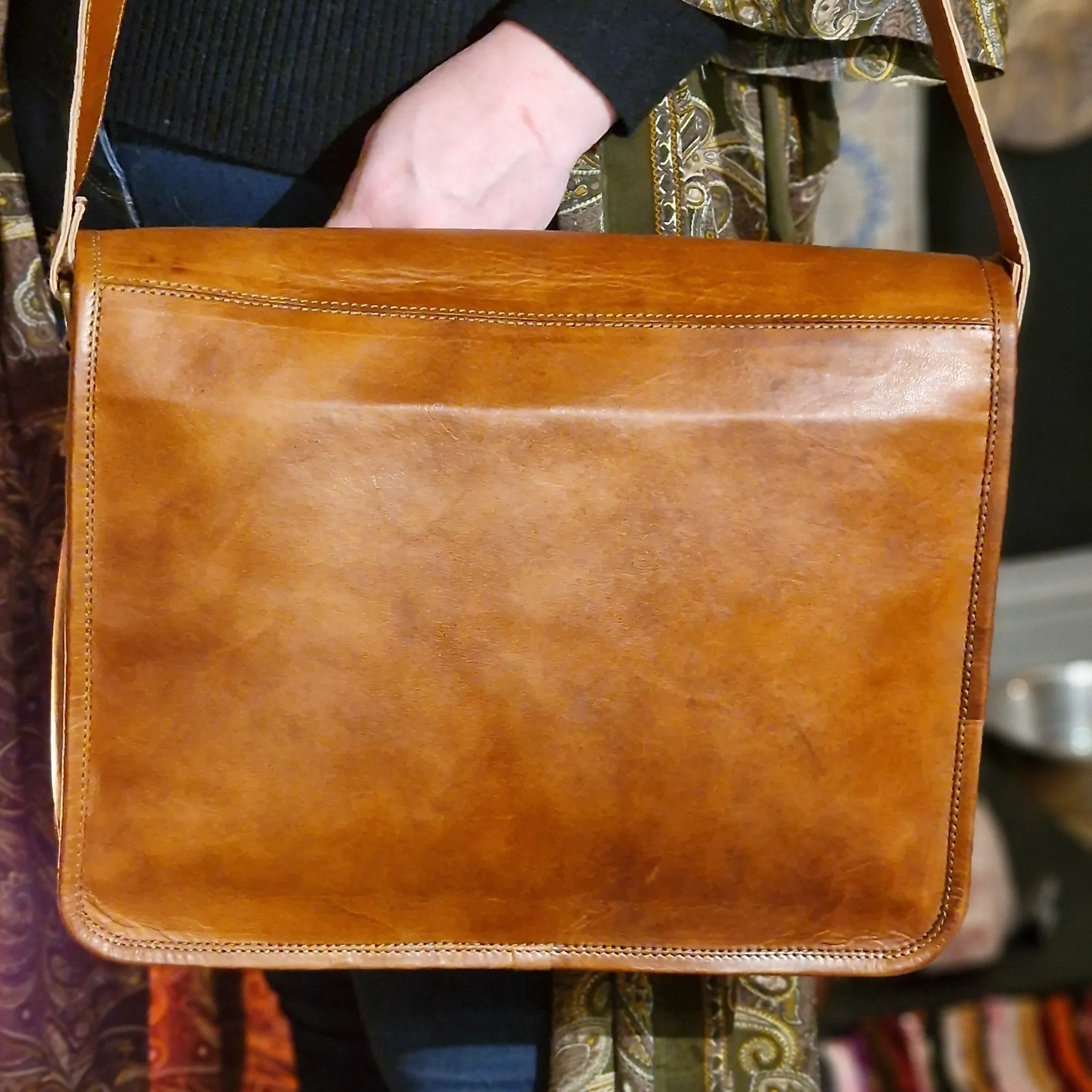 Rustic Tan Leather Messenger Bag
