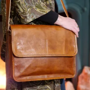 Rustic Tan Leather Messenger Bag