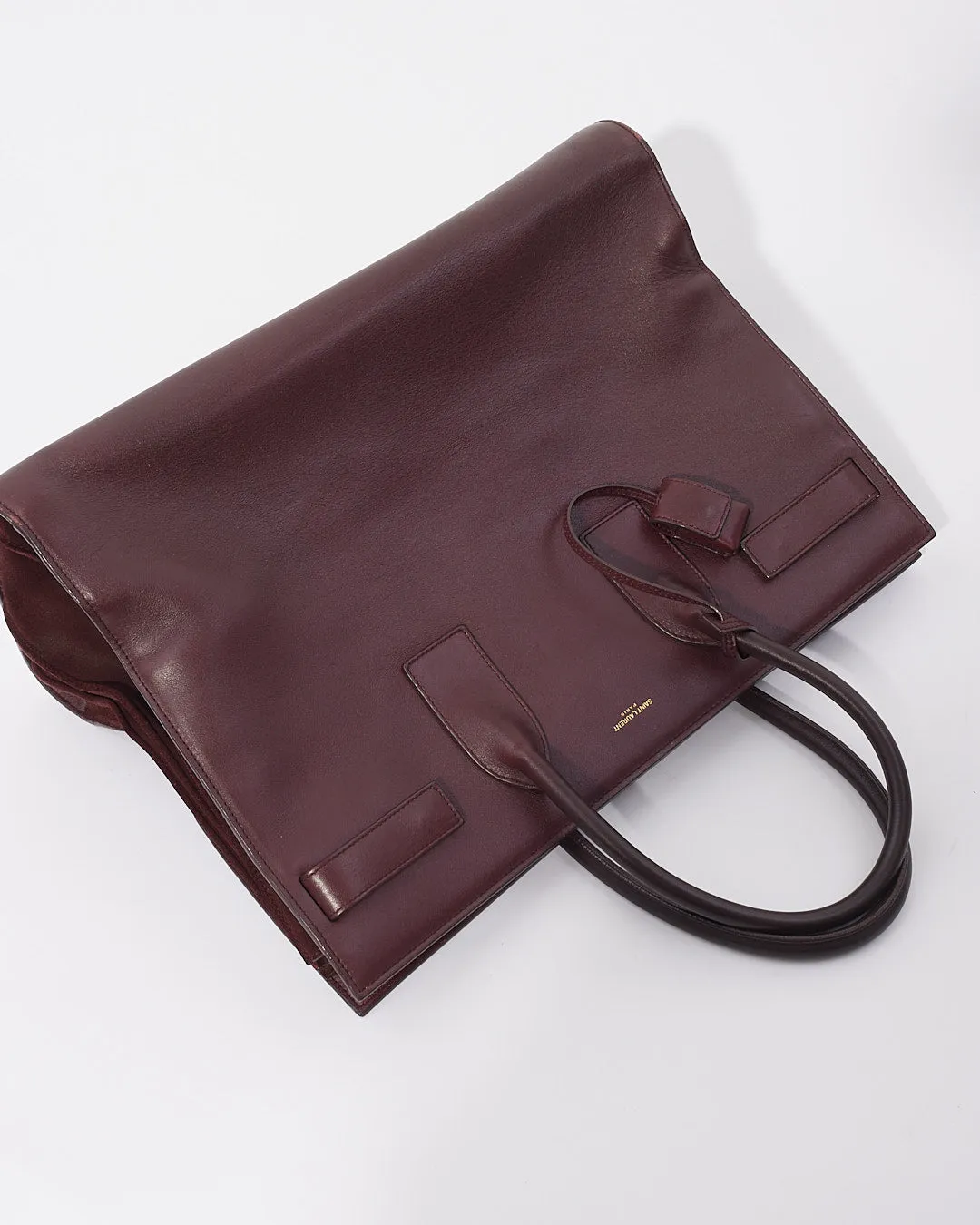 Saint Laurent Burgundy Calfskin Leather Sac De Jour Carryall Tote
