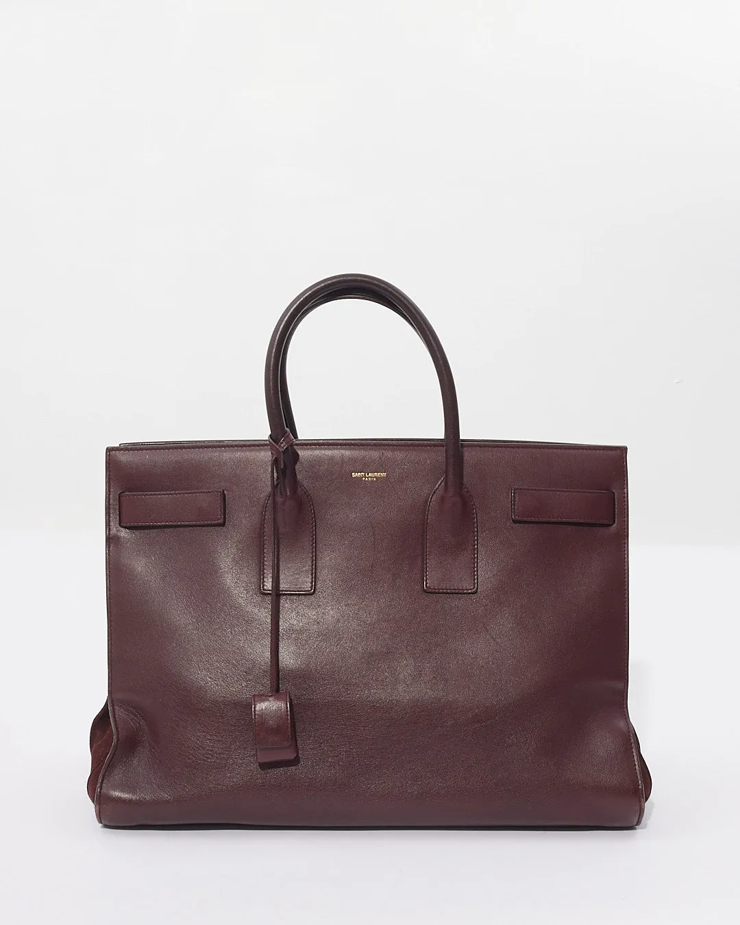 Saint Laurent Burgundy Calfskin Leather Sac De Jour Carryall Tote