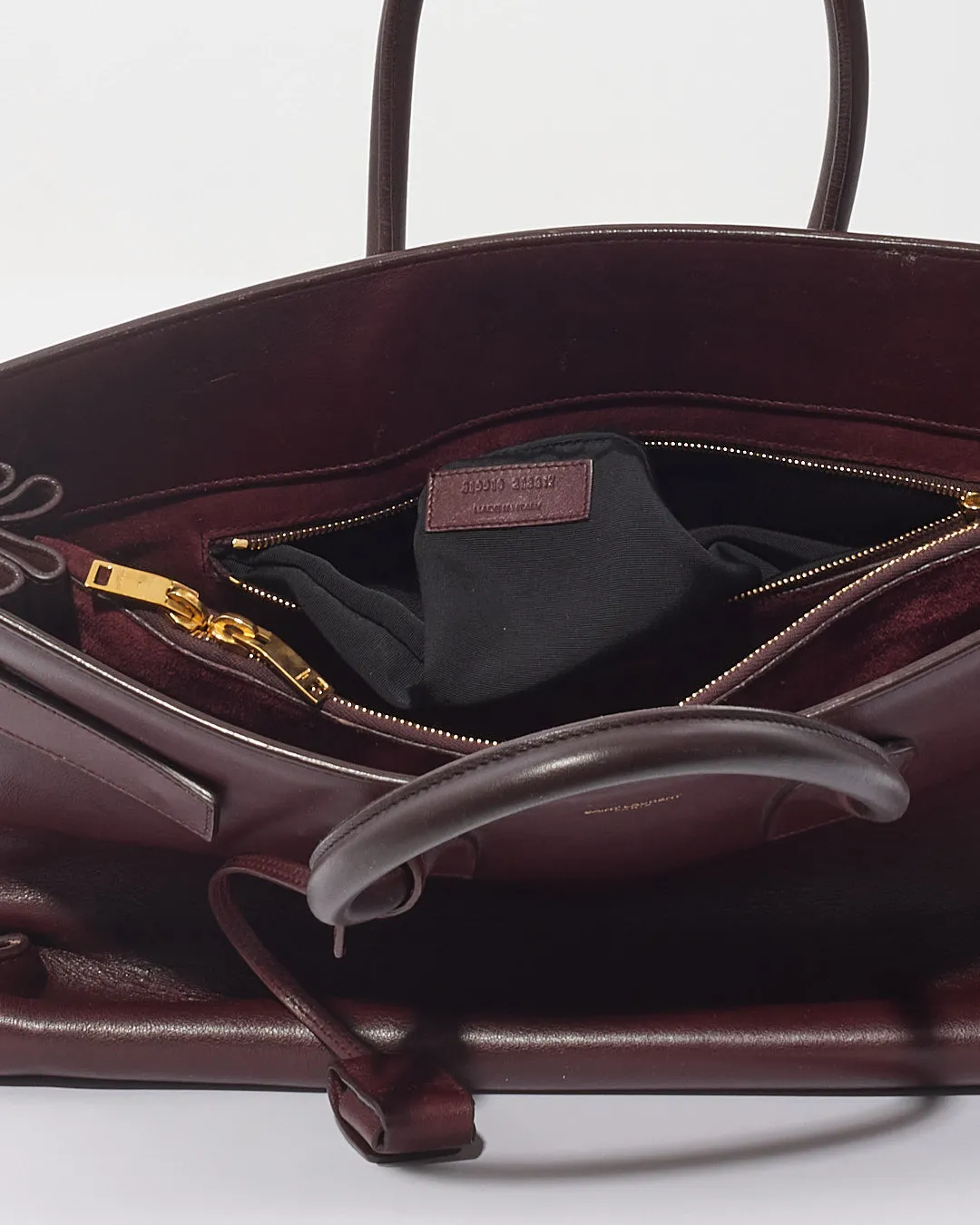 Saint Laurent Burgundy Calfskin Leather Sac De Jour Carryall Tote
