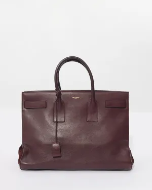 Saint Laurent Burgundy Calfskin Leather Sac De Jour Carryall Tote