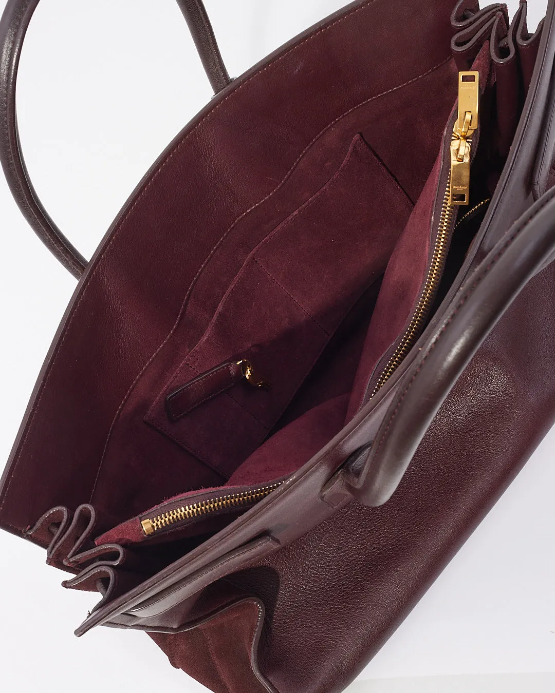Saint Laurent Burgundy Calfskin Leather Sac De Jour Carryall Tote