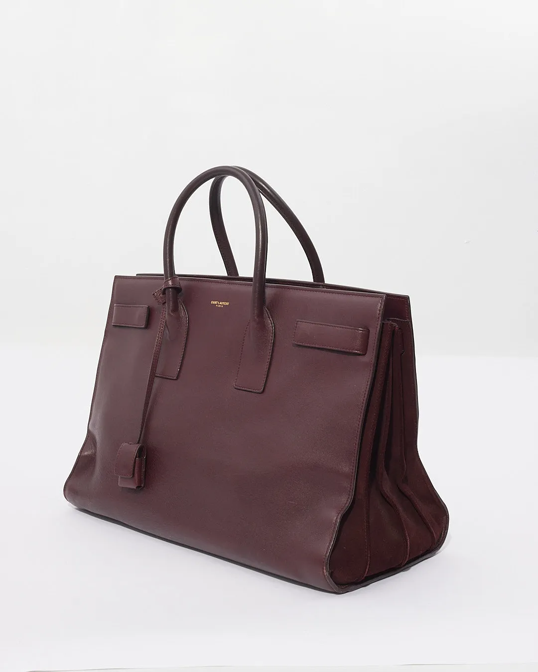 Saint Laurent Burgundy Calfskin Leather Sac De Jour Carryall Tote