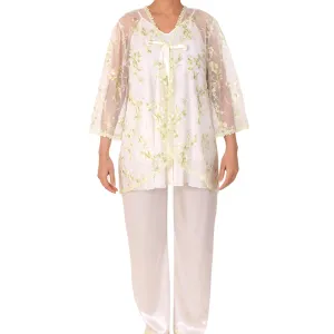 Sally Poppy Pajama Satin Ivory/Mint Size Large Ivory Mint