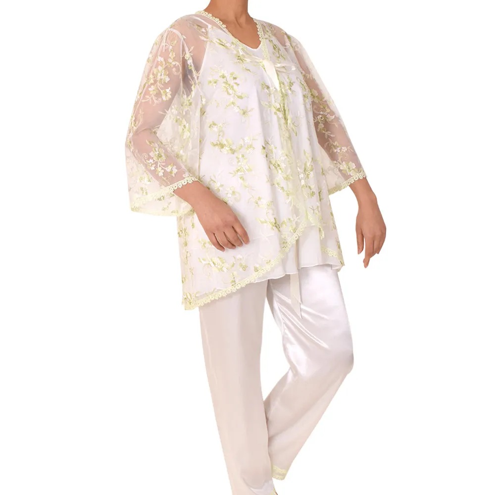 Sally Poppy Pajama Satin Ivory/Mint Size Large Ivory Mint