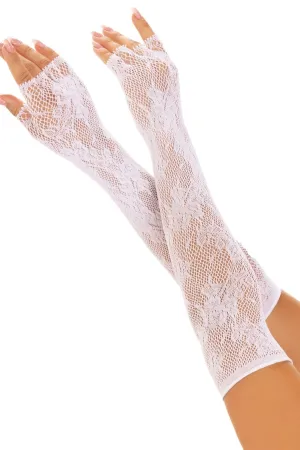 Seamless Opera Length Floral Net Fingerless Gloves