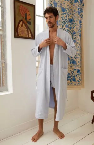Serene Blue Cotton Relaxation Set Robe & Pyjama