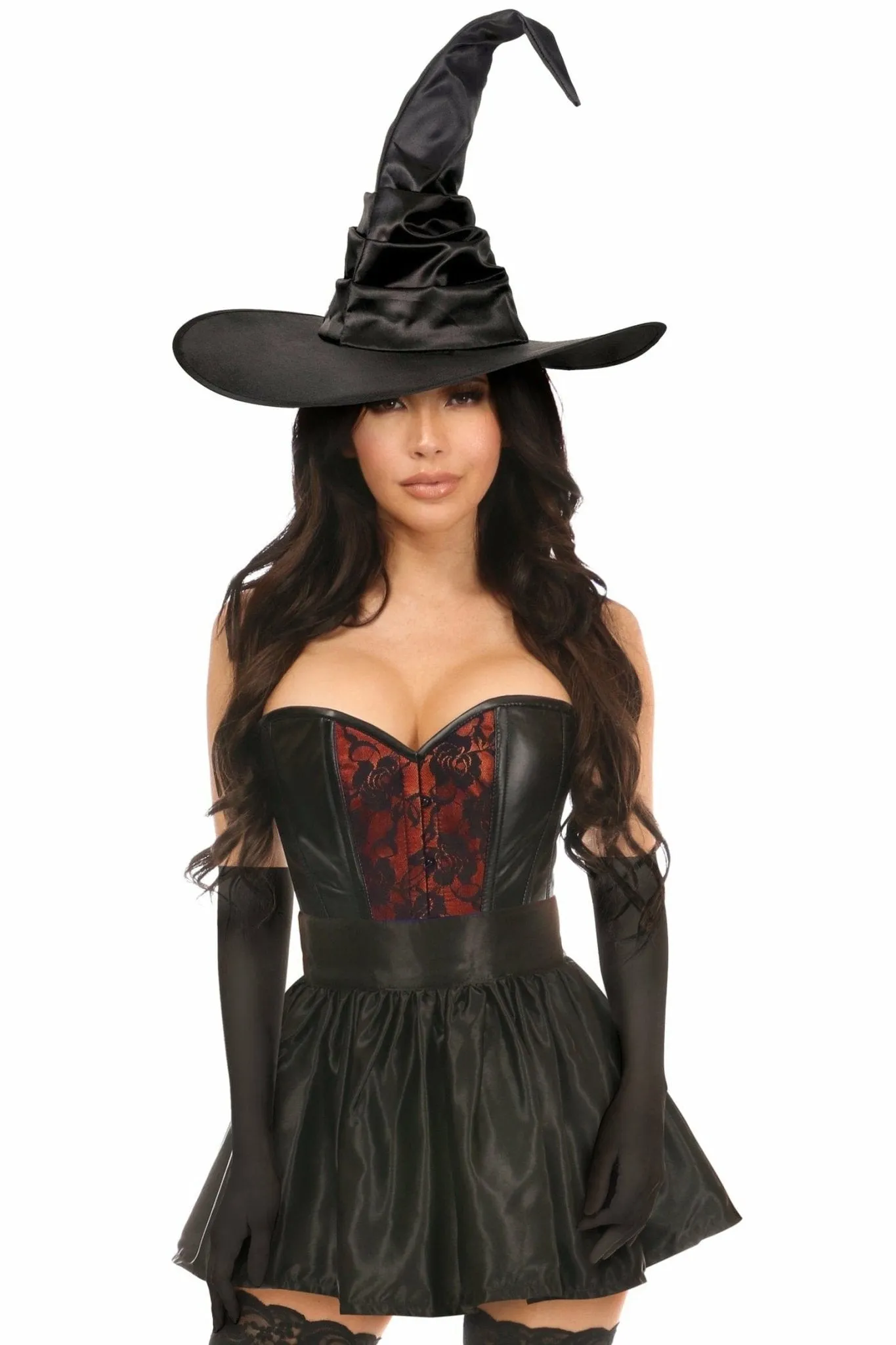 Sexy Four Piece Red Lace Witch Corset Costume