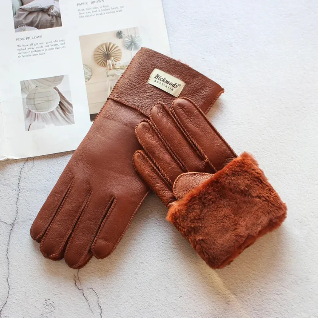 Sheepskin Shearling Wool Fur Gloves 