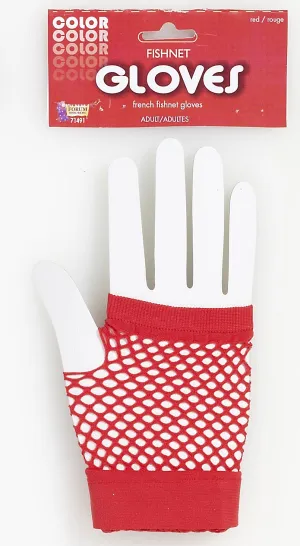 Short Fishnet Fingerless Gloves Red