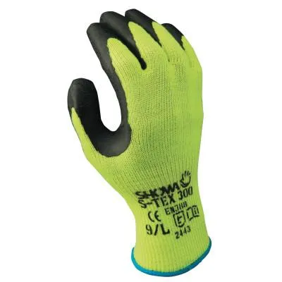 SHOWA® S-Tex 300 Rubber Palm-Coated Gloves, Small, Black/Hi-Viz Yellow, S-TEX300S-07