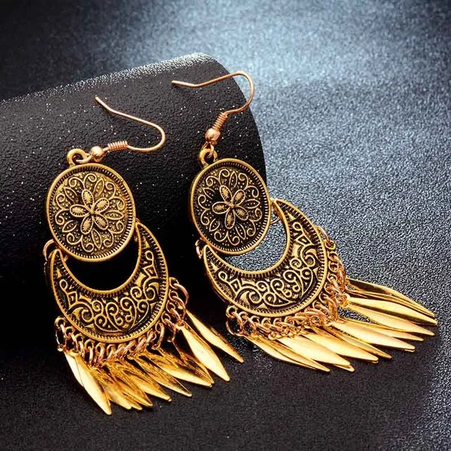 SHUANGR Fashion Hot Gold-color Metal Tassel Dangle Earrings Oversize Pendientes Long Earrings For Women Ethnic Indian Jewelry