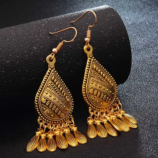 SHUANGR Fashion Hot Gold-color Metal Tassel Dangle Earrings Oversize Pendientes Long Earrings For Women Ethnic Indian Jewelry