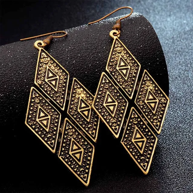 SHUANGR Fashion Hot Gold-color Metal Tassel Dangle Earrings Oversize Pendientes Long Earrings For Women Ethnic Indian Jewelry