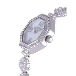 Silver Octagon White MOP Dial Watch  For Women with Crystals - Heloisa 76120126