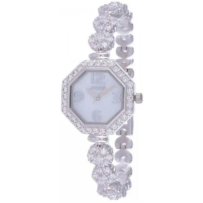 Silver Octagon White MOP Dial Watch  For Women with Crystals - Heloisa 76120126