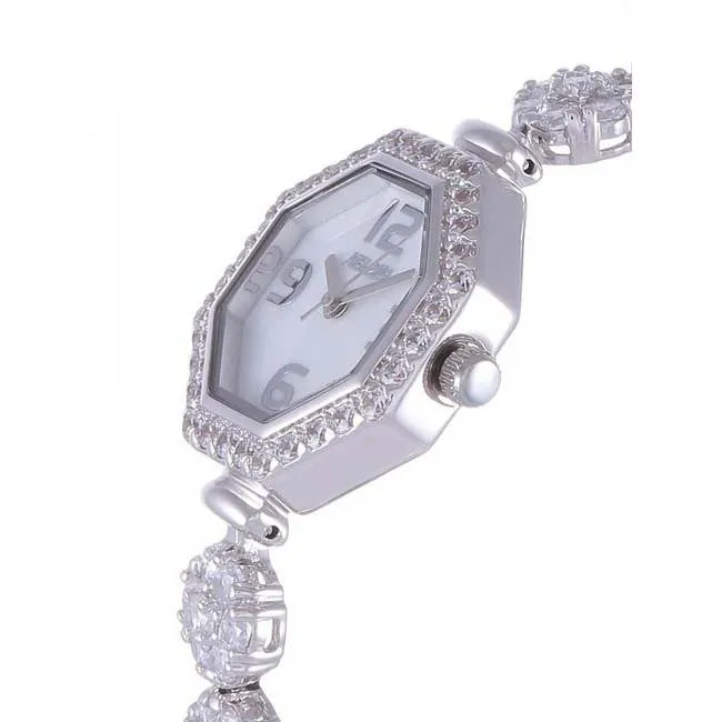 Silver Octagon White MOP Dial Watch  For Women with Crystals - Heloisa 76120126
