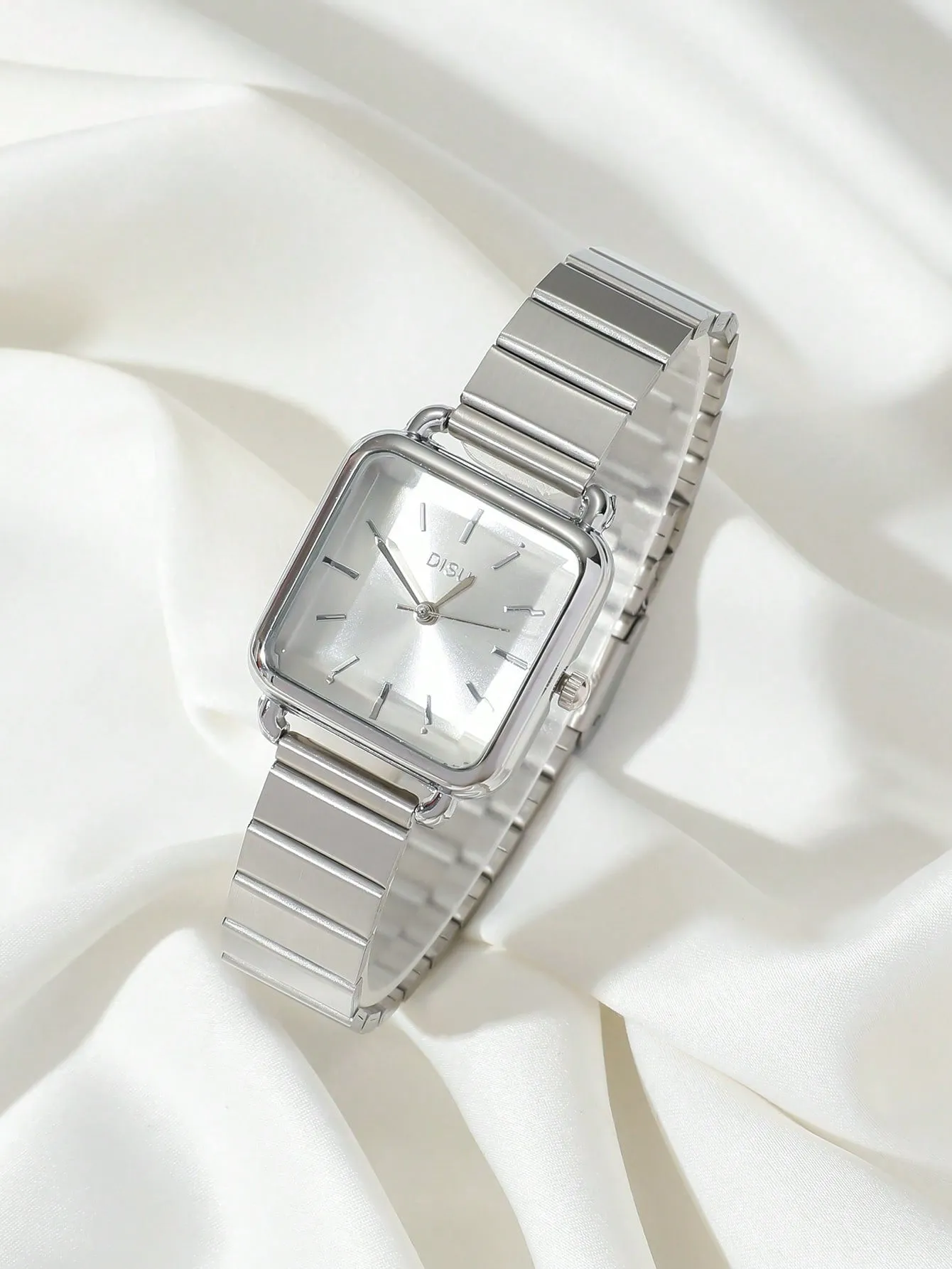 Simple Square Quartz Watch With One Double Row Rhinestones Decor Bracelet