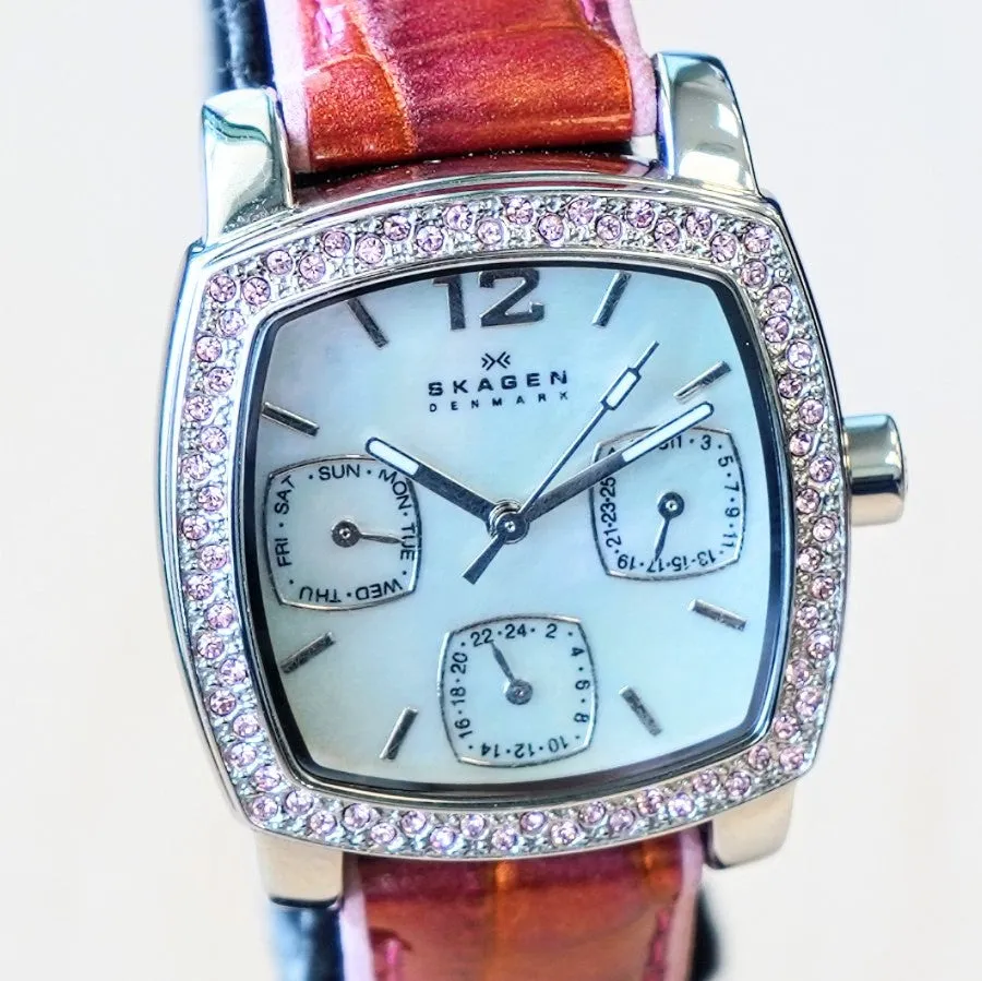 SKAGEN Denmark Ladies Watch 558SSLP4 ALL S.S. Fancy Bezel & MOP Dial Original Strap